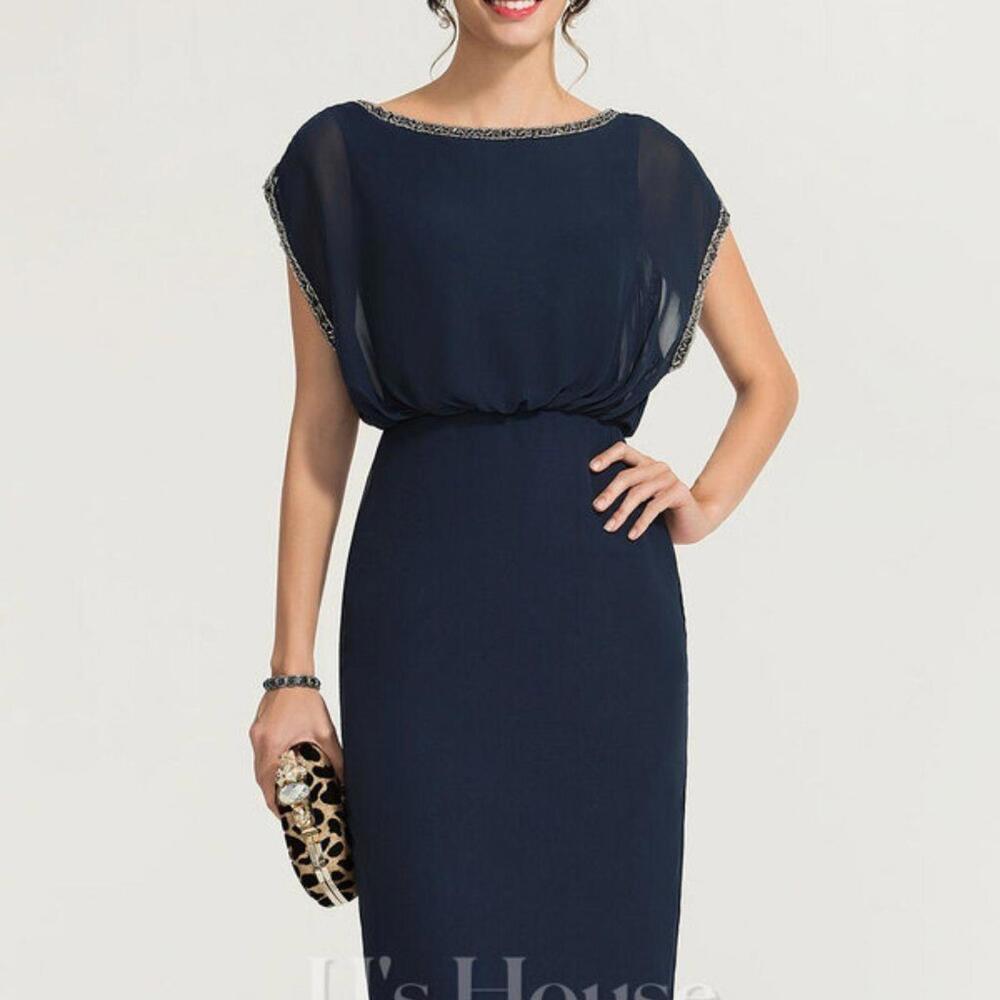 JJ'S HOUSE BLUE CHIFFON BEADED COCKTAIL DRESS SZ 20